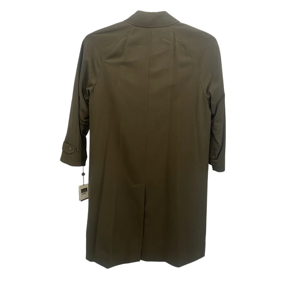 NWT Sanyo New York Mens 42R Trench Coat Olive Green Wool Lining‎ Dress Coat